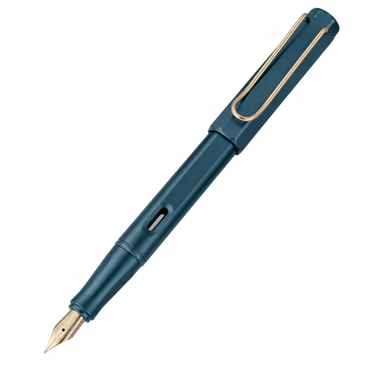 Pluma Estilográfica Azul con Clip Dorado y Punta Fina de 0.5 mm