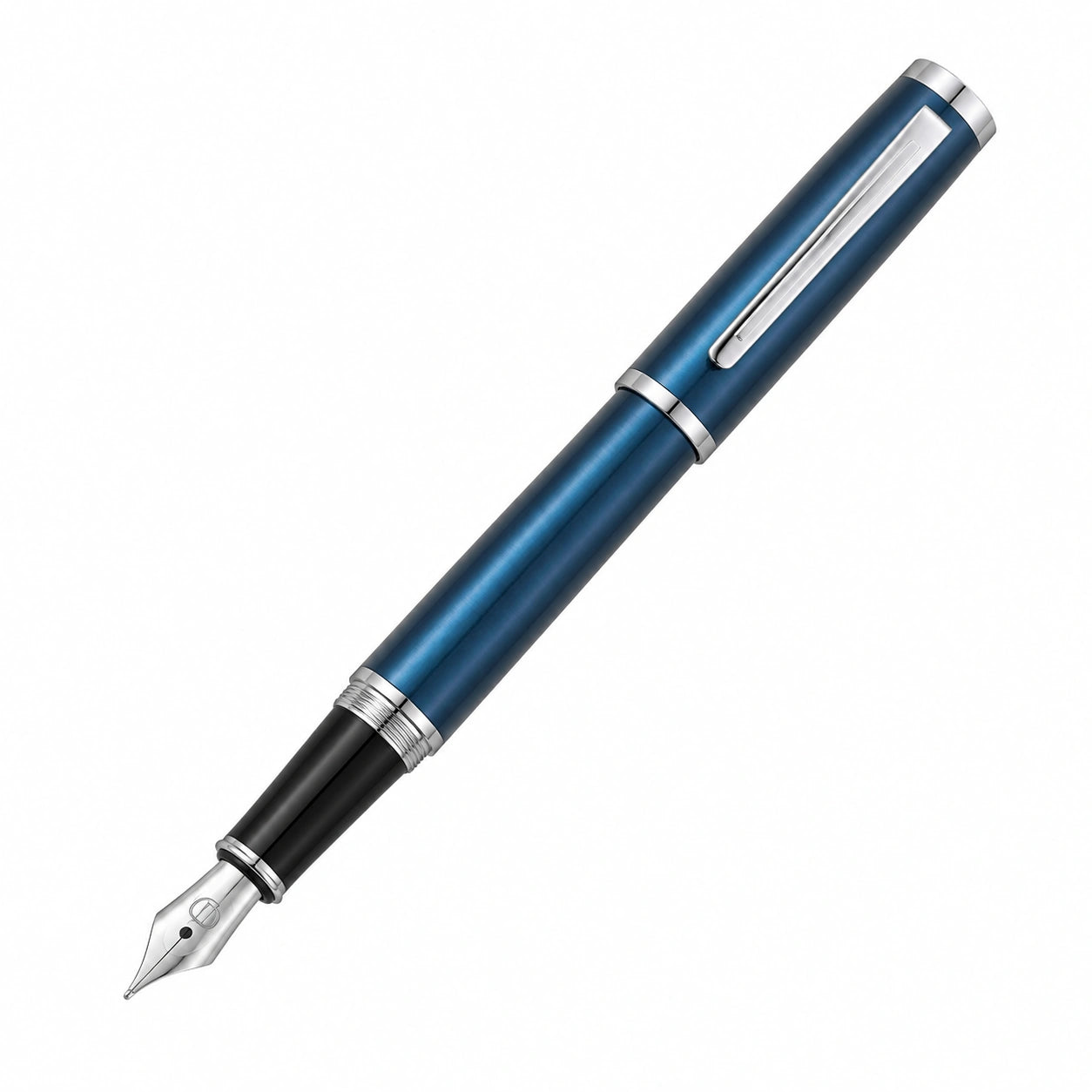Pluma estilográfica azul metálico con punta fina y tinta recargable