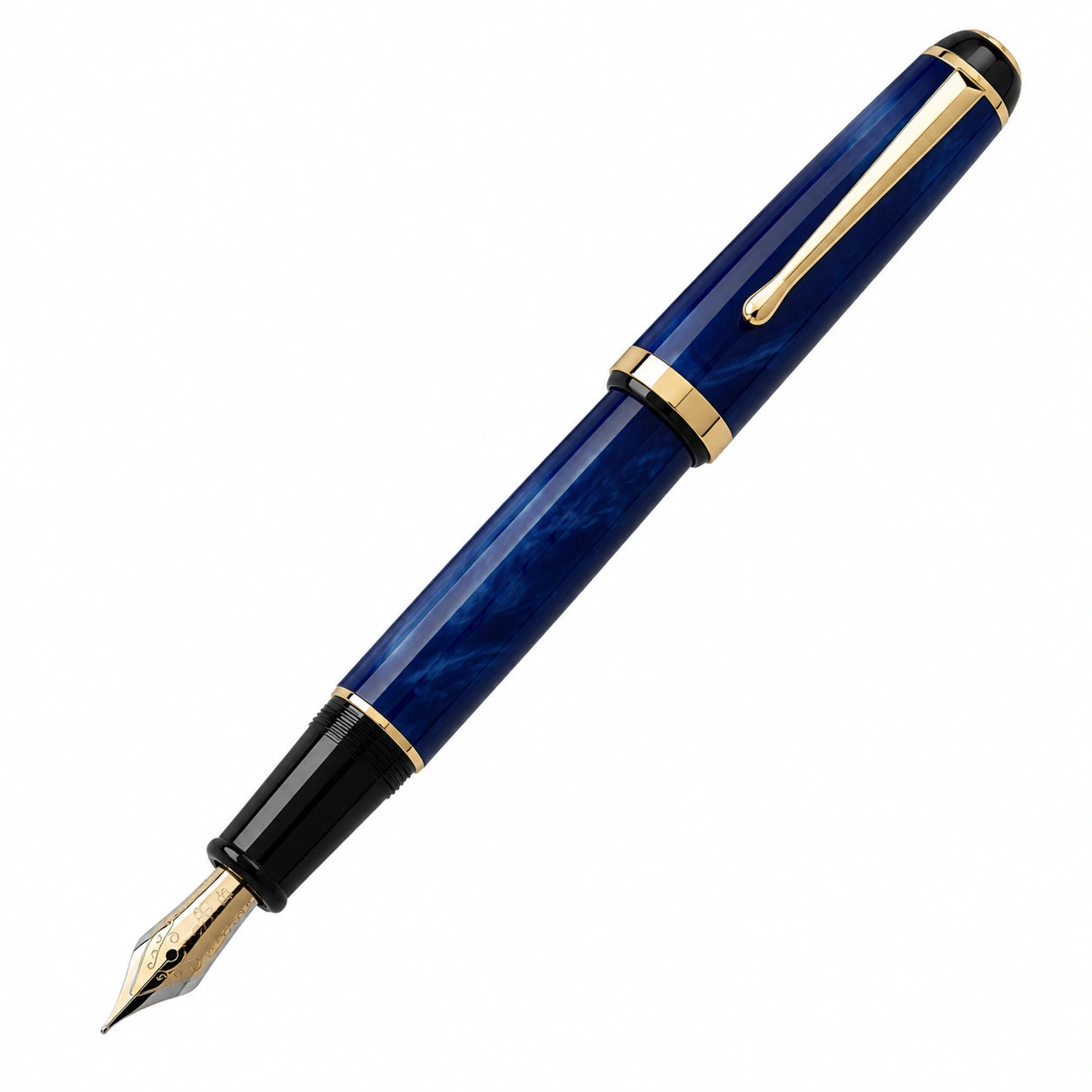 Pluma Estilográfica Azul Resina con Detalles Dorados