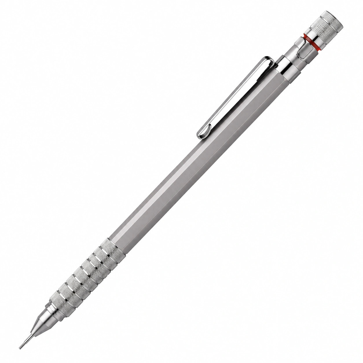 Portaminas de Metal Plata 0.5 mm con Clip y Grip Texturizado